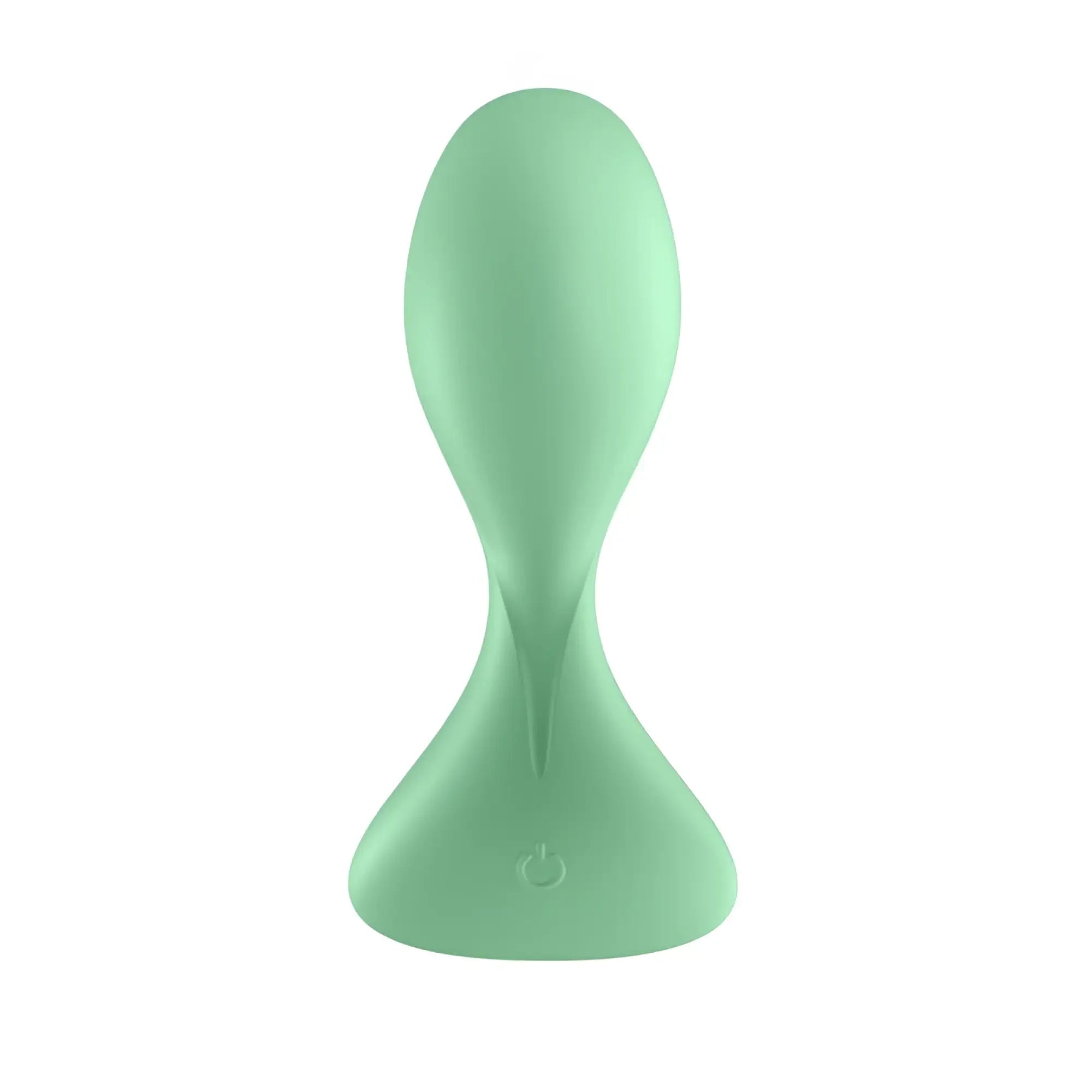 A sleek mint-green silicone vibrating anal plug with ergonomic design and power button by satisfyer trendsetter connect app