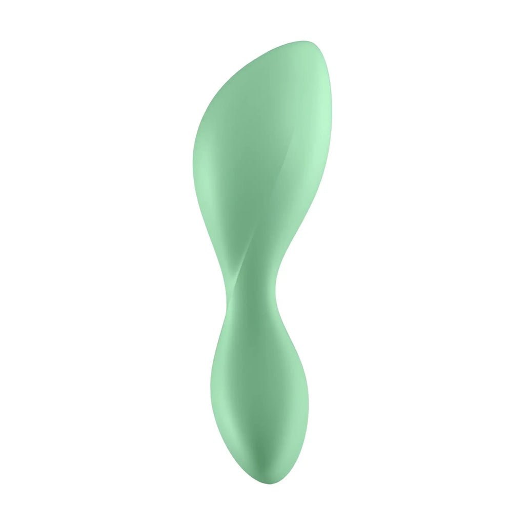 A sleek mint green silicone vibrating anal plug with smooth ergonomic design by Satisfyer Trendsetter Connect App