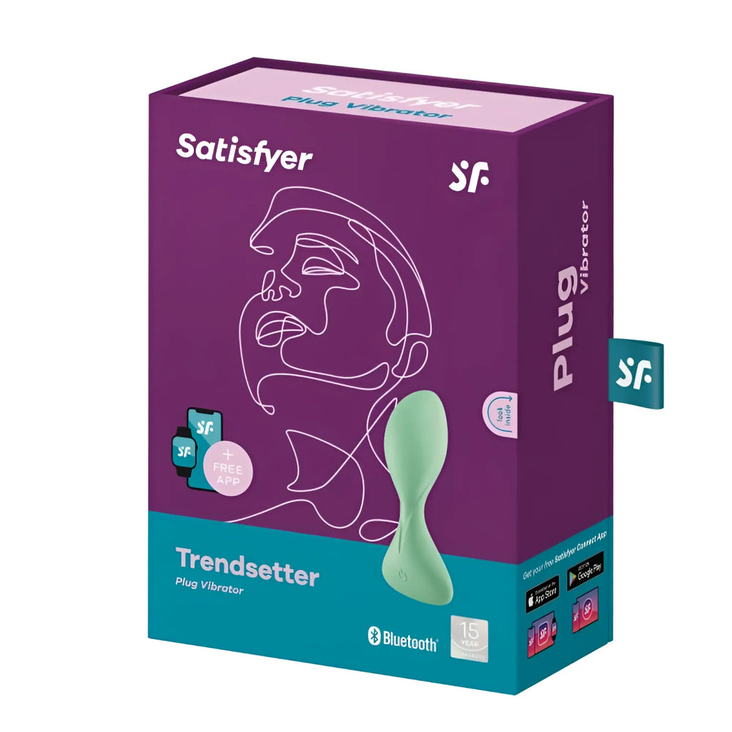 Satisfyer trendsetter connect app vibrating anal plug in mint green sleek silicone design for comfortable use