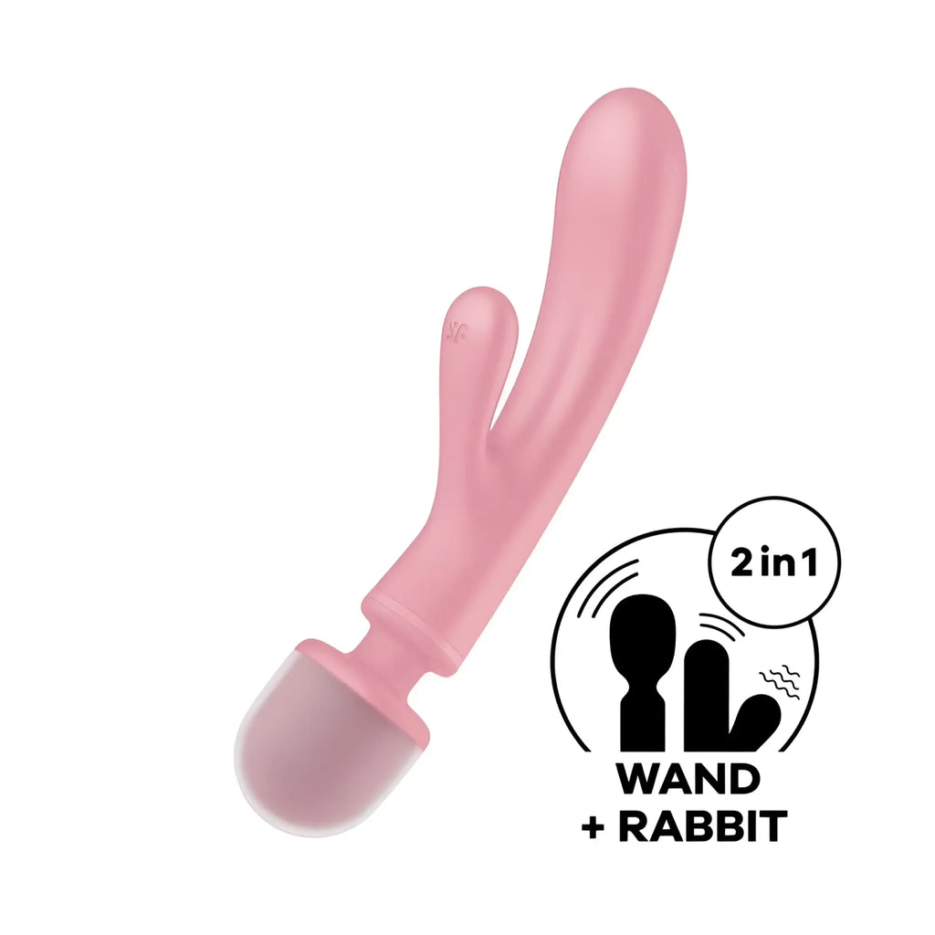 Satisfyer triple lover pink silicone 2-in-1 wand and rabbit vibrator with smooth rounded design