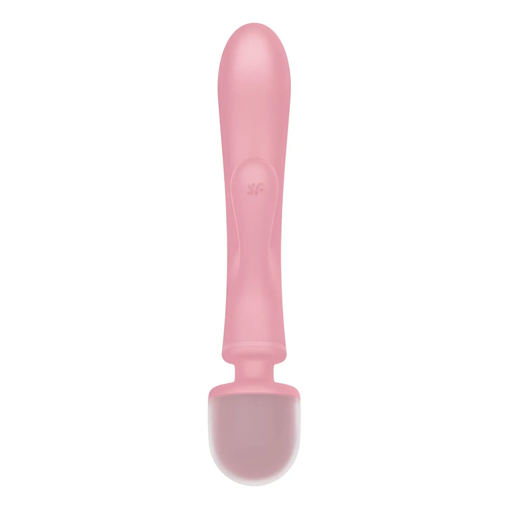 Pink silicone wand vibrator with smooth rounded handle and bulbous head from Satisfyer triple lover pink collection