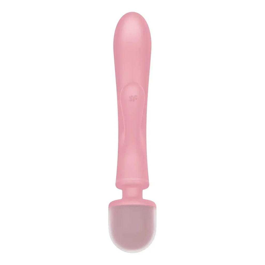 Pink silicone wand vibrator with smooth rounded handle and bulbous head from Satisfyer triple lover pink collection