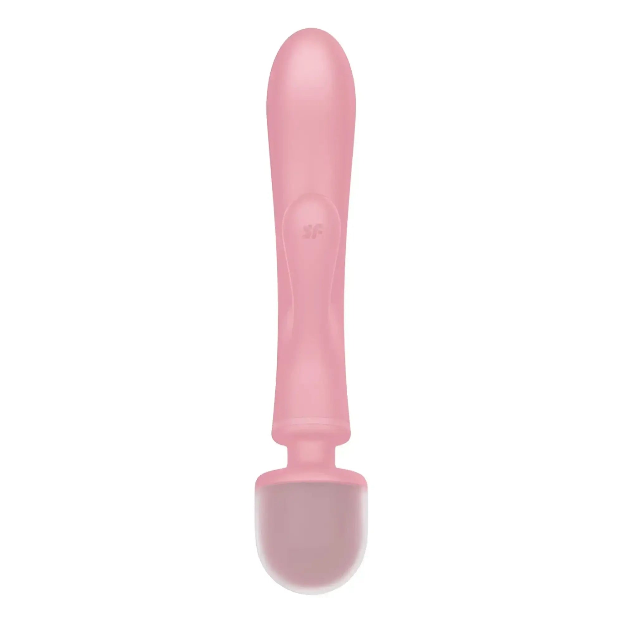 Pink silicone wand vibrator with smooth rounded handle and bulbous head from Satisfyer triple lover pink collection