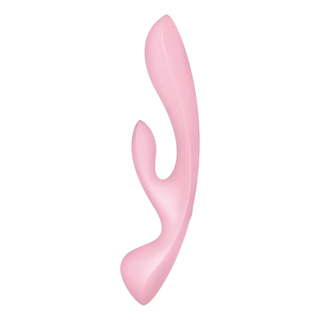 Pink silicone adult toy satisfyer triple oh pink with sleek curved design and smooth surface for personal pleasure