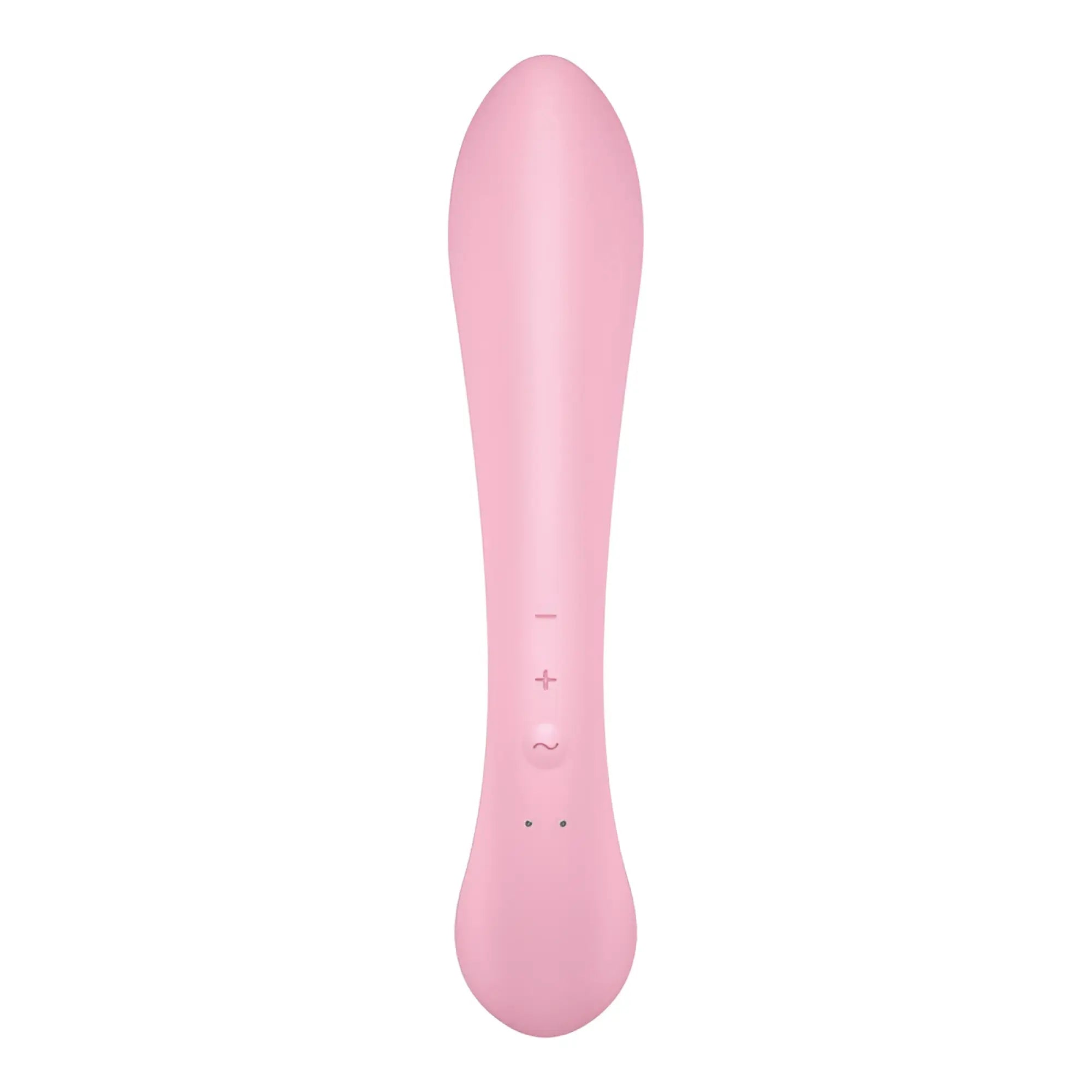 Pink silicone vibratory toy satisfyer triple oh pink with smooth rounded contours and subtle control buttons