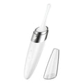 White silicone and metallic finish satisfyer twirling delight tip stimulator with curved tapered design