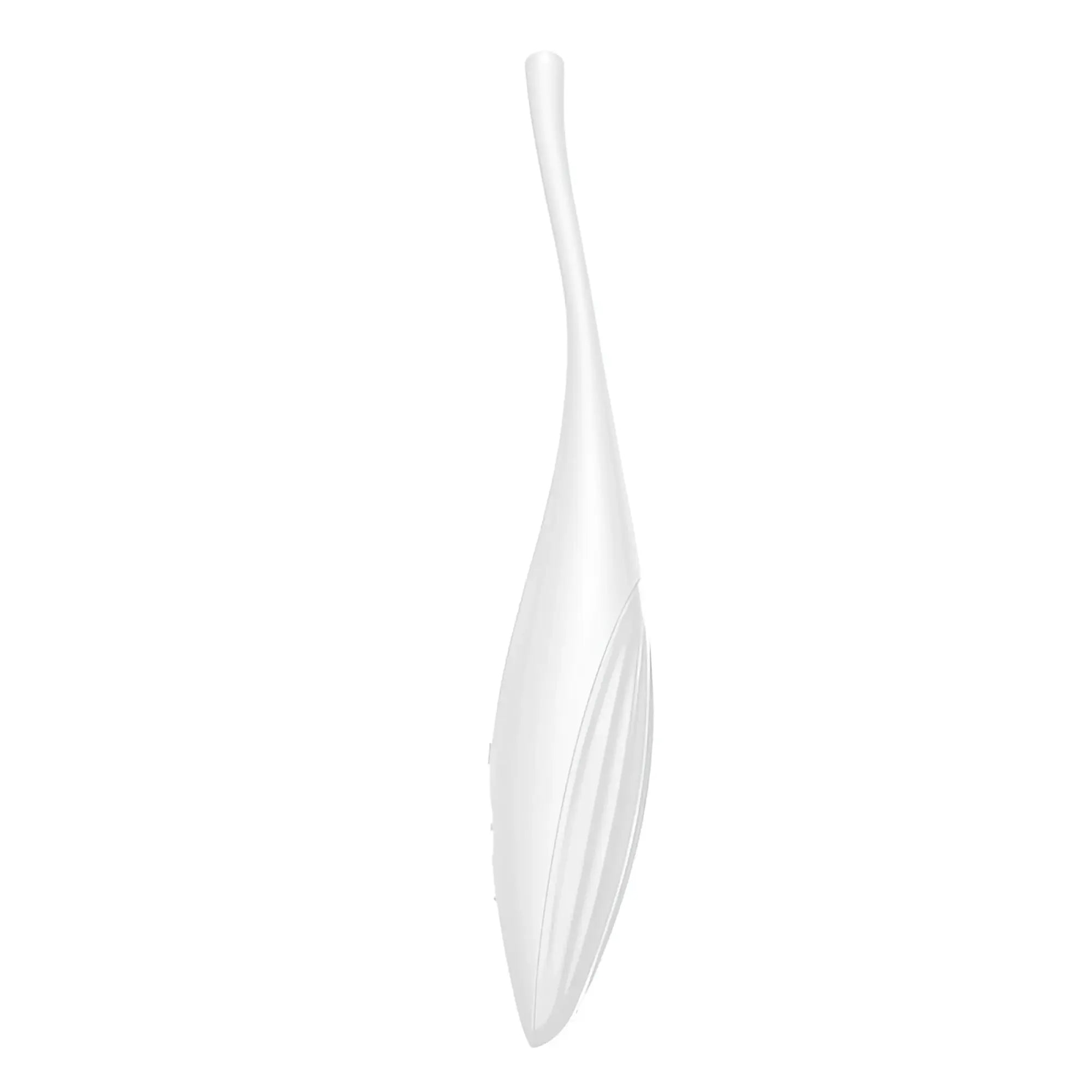 A sleek white plastic spoon with an elongated handle and curved bowl from Satisfyer Twirling Joy Tip Stimulator