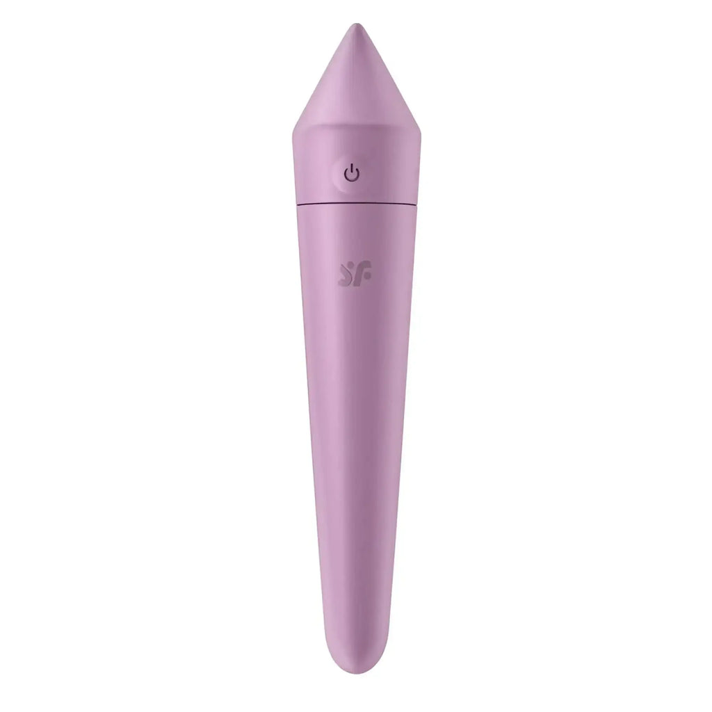 Satisfyer Satisfyer Ultra Power Bullet 8 lavender silicone wand with pointed tip and power button near the top