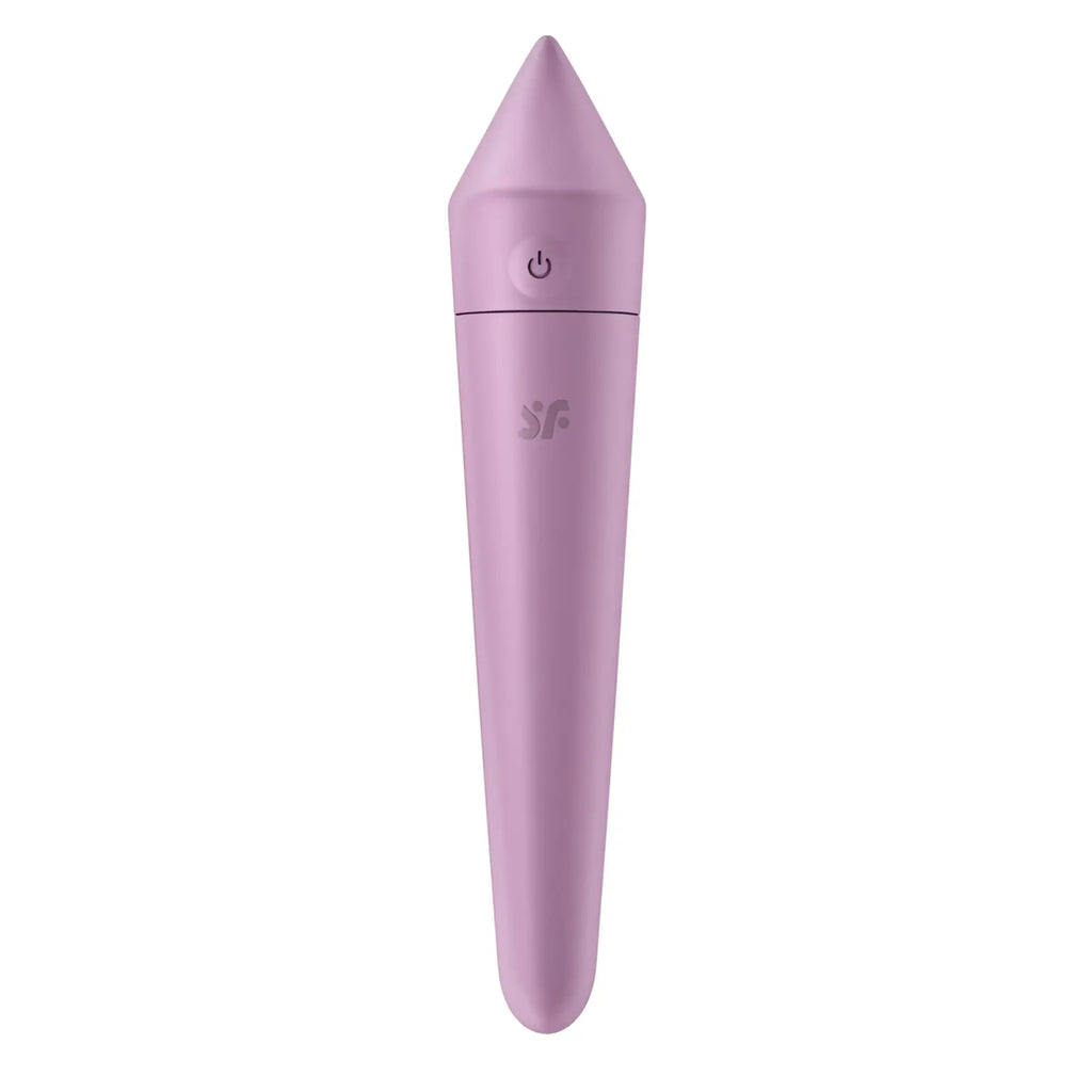 Satisfyer Satisfyer Ultra Power Bullet 8 lavender silicone wand with pointed tip and power button near the top