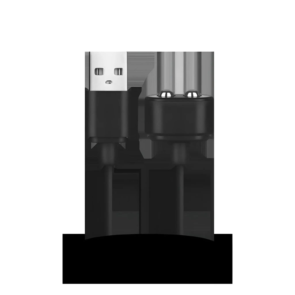 Black USB charge cable with silver connector and two metallic spherical ends for Satisfyer device charging