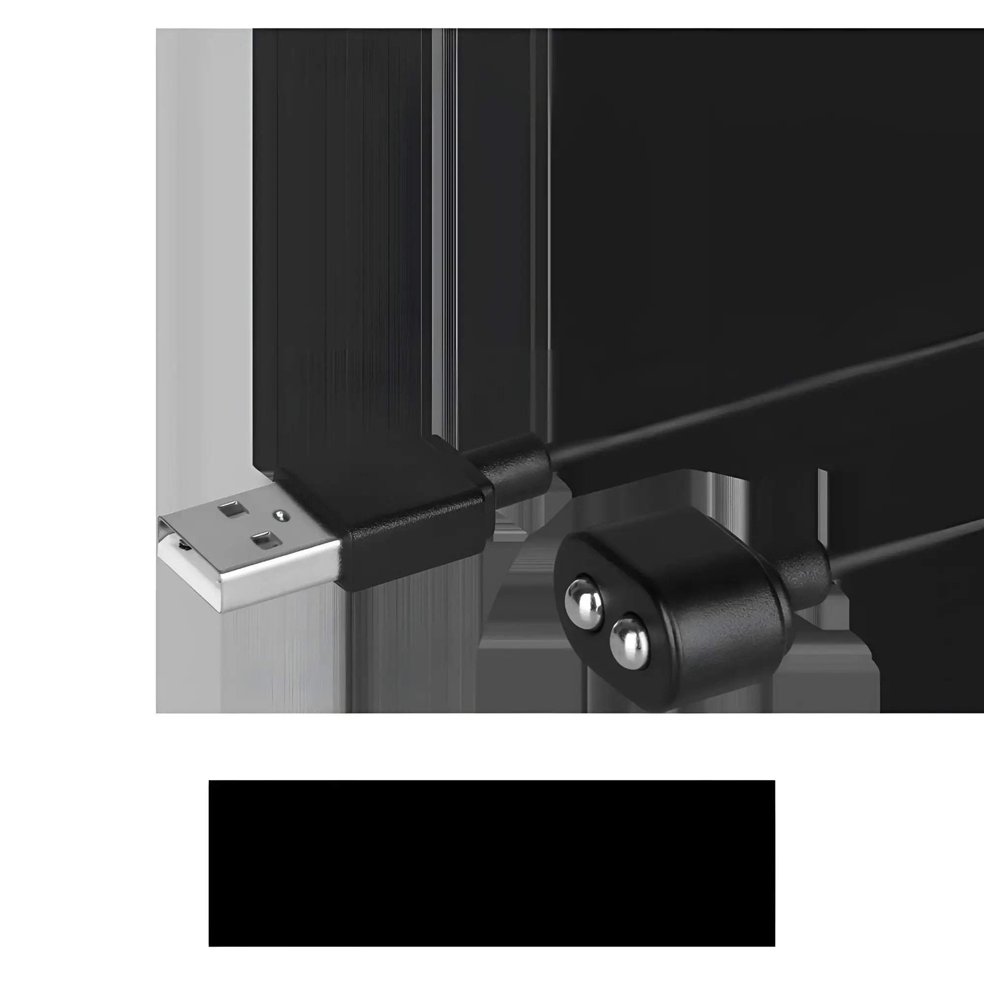 Black usb charge cable for satisfyer with a silver connector and two metallic spheres on the other end