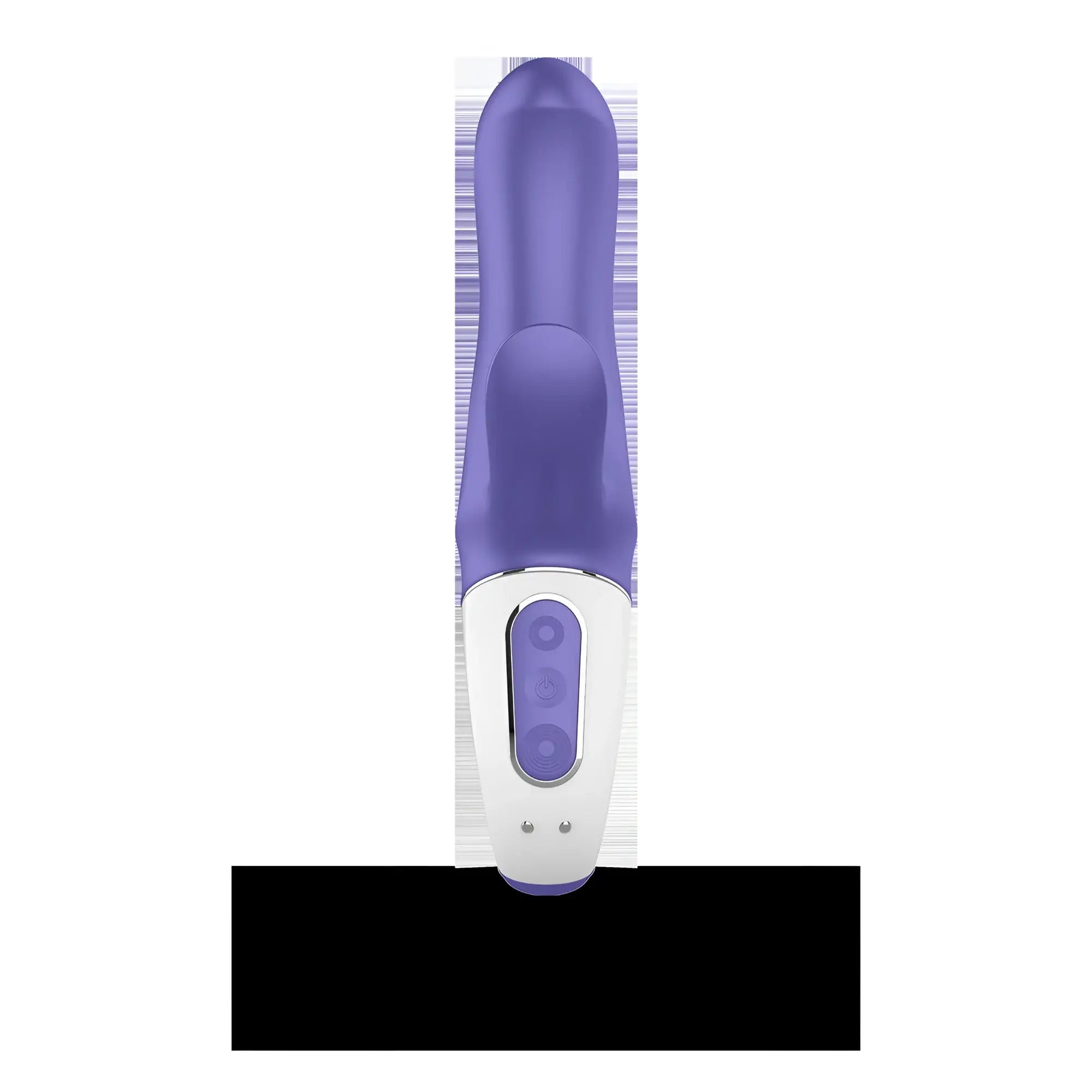 Satisfyer vibes magic bunny purple and white silicone handheld vibrating toy with a sleek ergonomic design