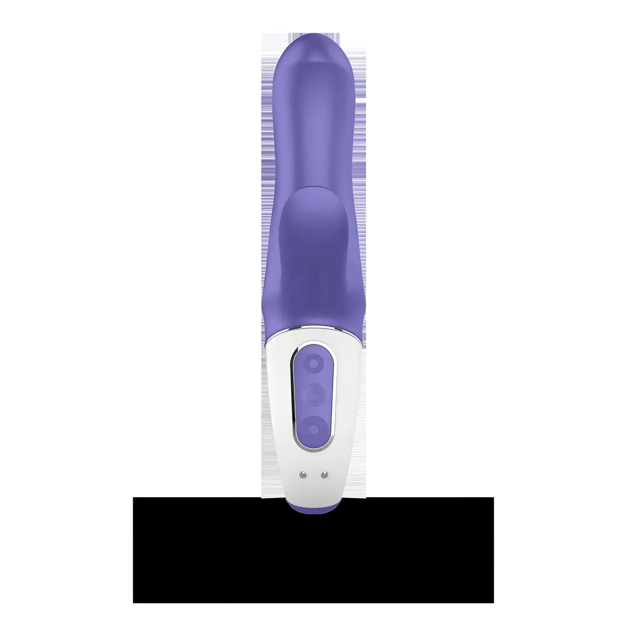 Satisfyer vibes magic bunny purple and white silicone handheld vibrating toy with a sleek ergonomic design