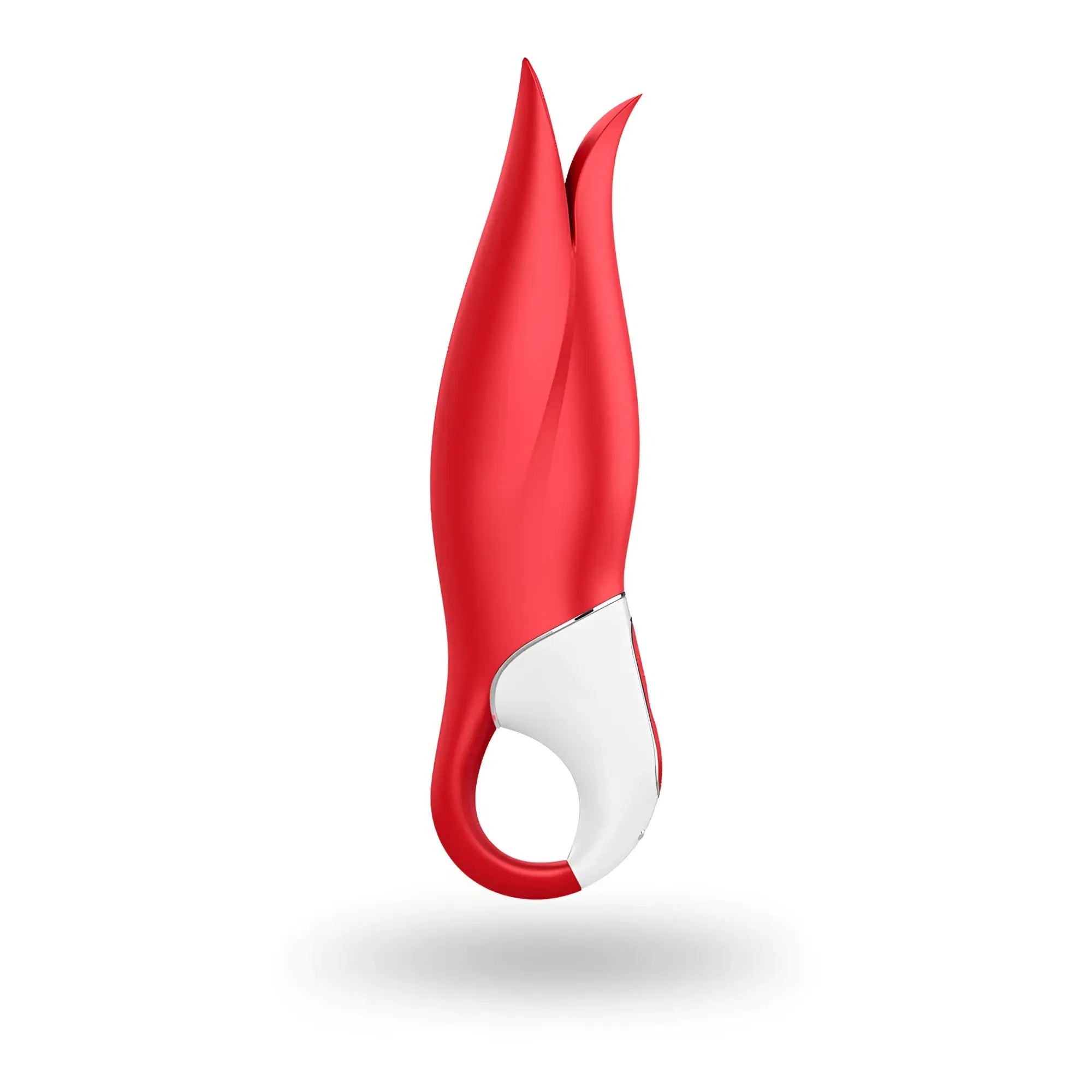 Red and white flame-shaped adult toy with sleek glossy finish from Satisfyer Vibes Power Flower collection