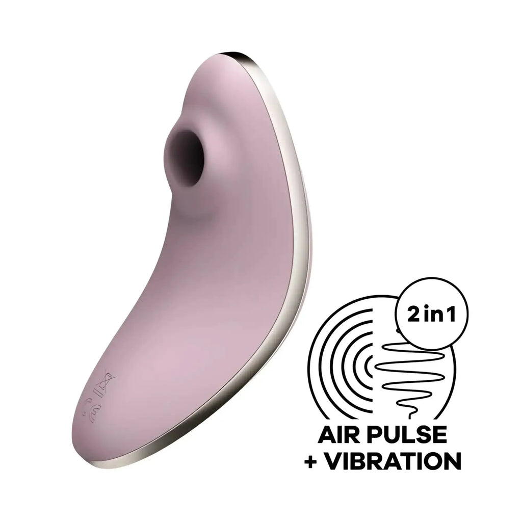 Pink silicone satisfyer vulva lover 1 violet with silver edge and central hole for air pulse and vibration stimulation