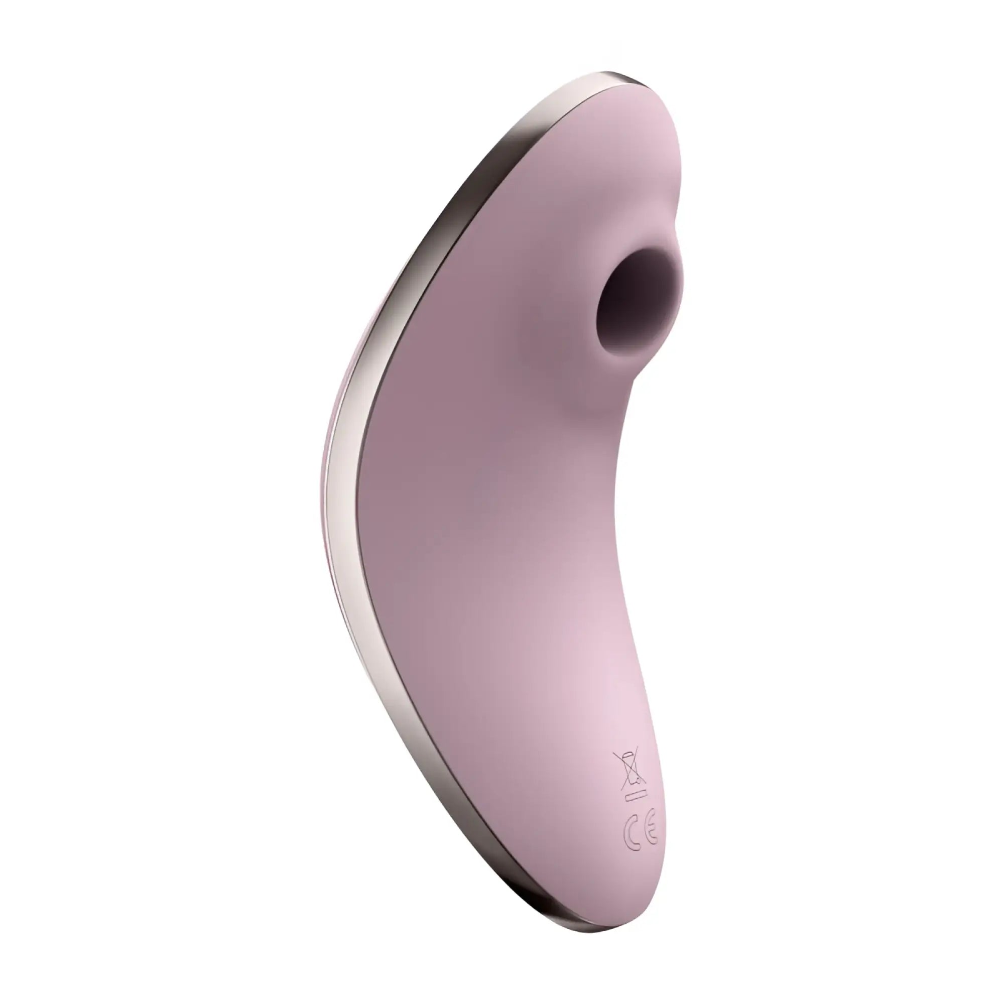 Satisfyer vulva lover 1 violet silicone toy in matte lavender with polished silver edge and rounded nozzle