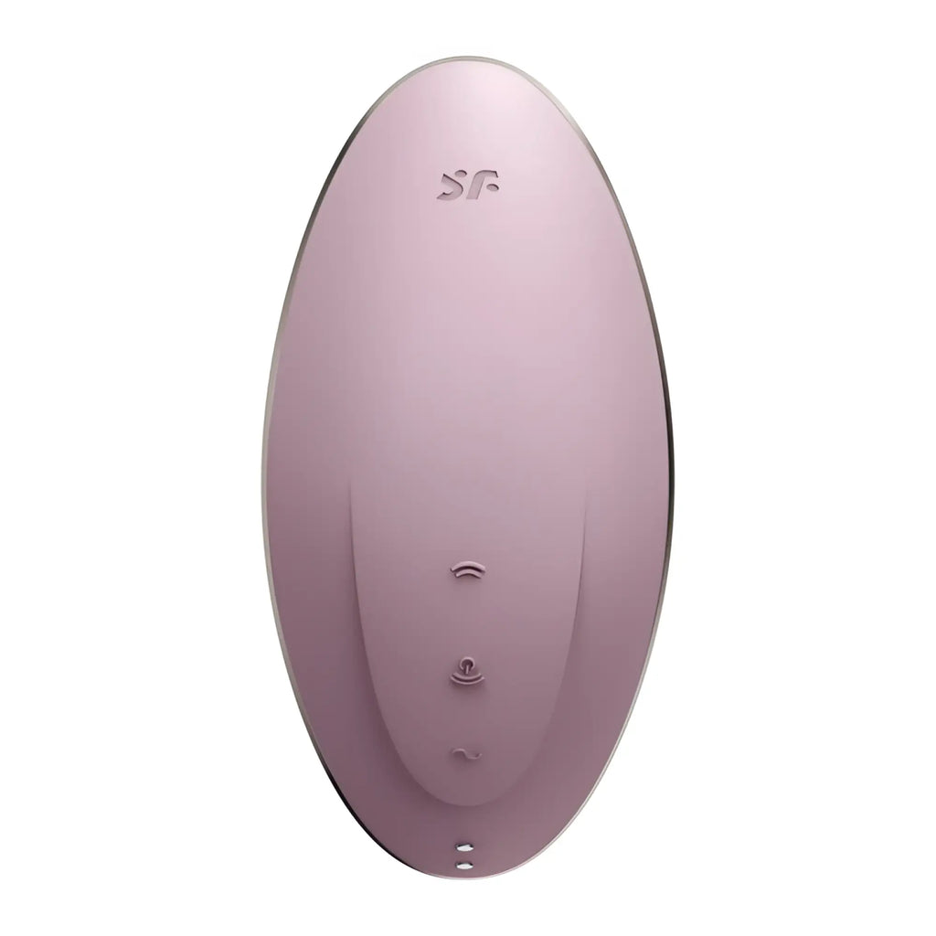 A sleek matte rose gold oval-shaped satisfyer vulva lover 1 violet personal wellness device with embossed buttons