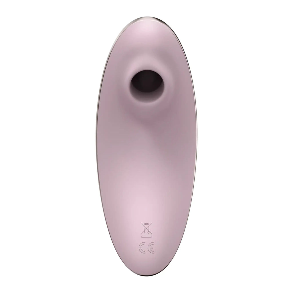 Satisfyer vulva lover 1 violet sleek matte rose gold silicone device with smooth oval shape and central circular opening