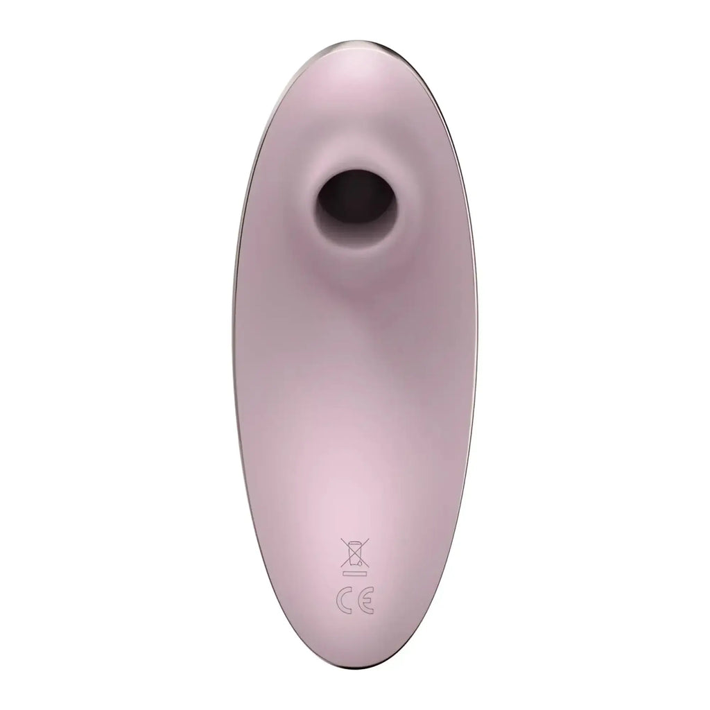 Satisfyer vulva lover 1 violet sleek matte rose gold silicone device with smooth oval shape and central circular opening