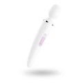 Satisfyer wand-er woman white silicone wand with silver accent band and soft lavender power button