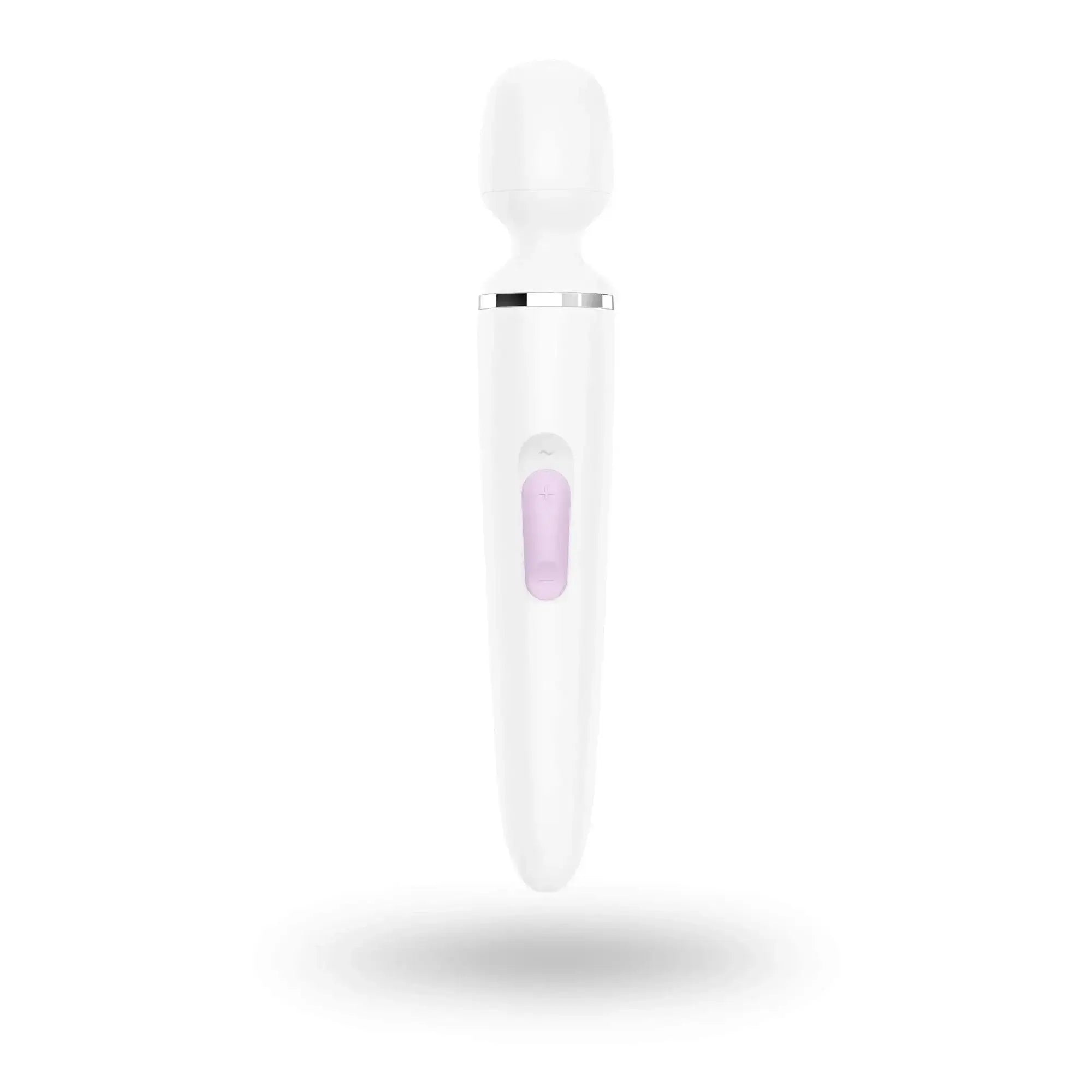 Satisfyer wand-er woman white wand-style vibrator with sleek smooth design and lavender accent on power button