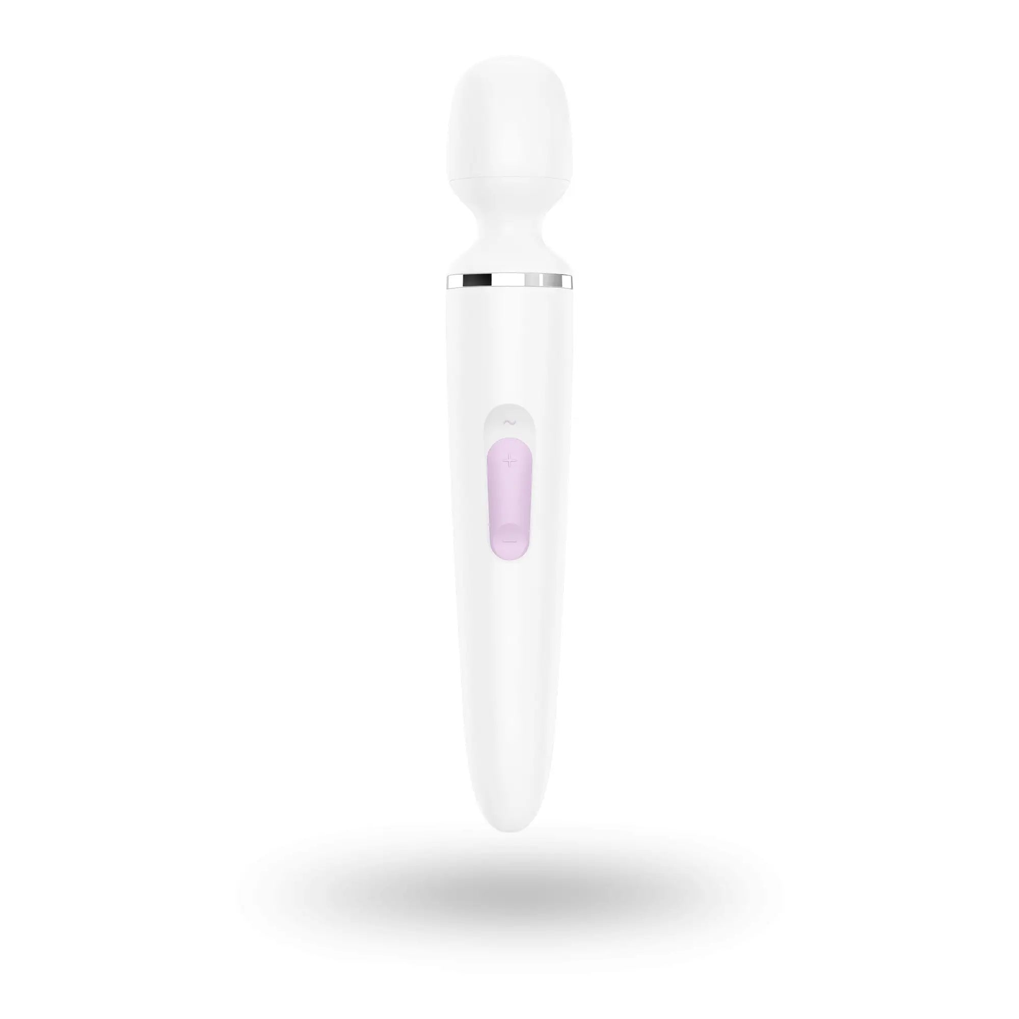 Satisfyer wand-er woman white wand-style vibrator with sleek smooth design and lavender accent on power button
