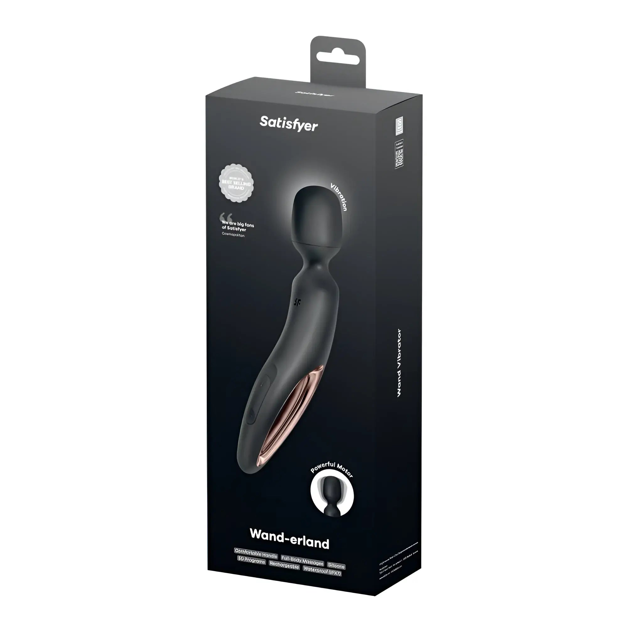 Satisfyer wand-erland black bodywand vibrator with rose gold accents and 50 vibration modes for powerful massage