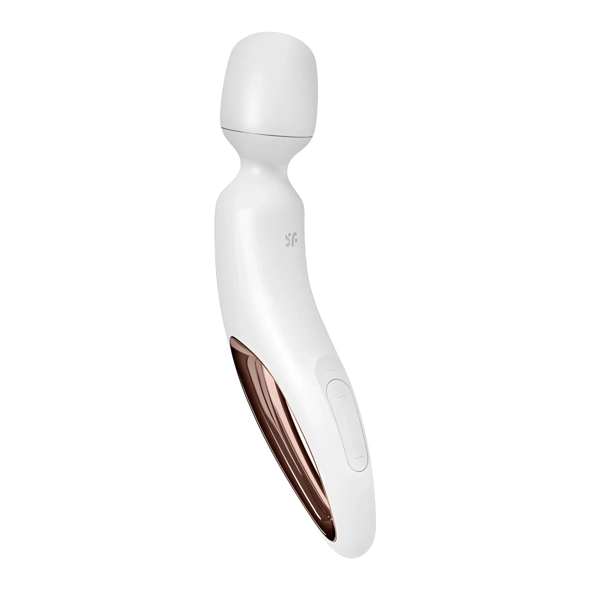 White and rose gold Satisfyer Satisfyer wand-erland 50 mode wand vibrator with sleek ergonomic design and white body