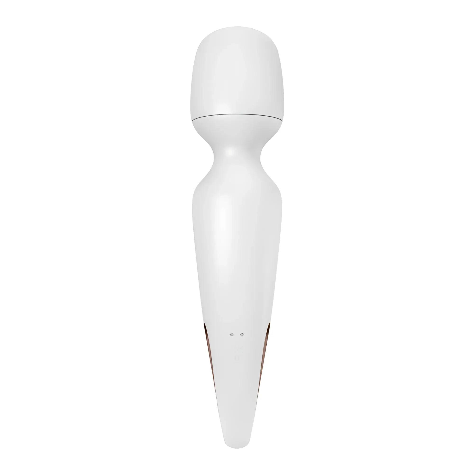 White satisfyer wand-erland body wand with 50 modes smooth glossy finish and subtle brown accent lines near the base