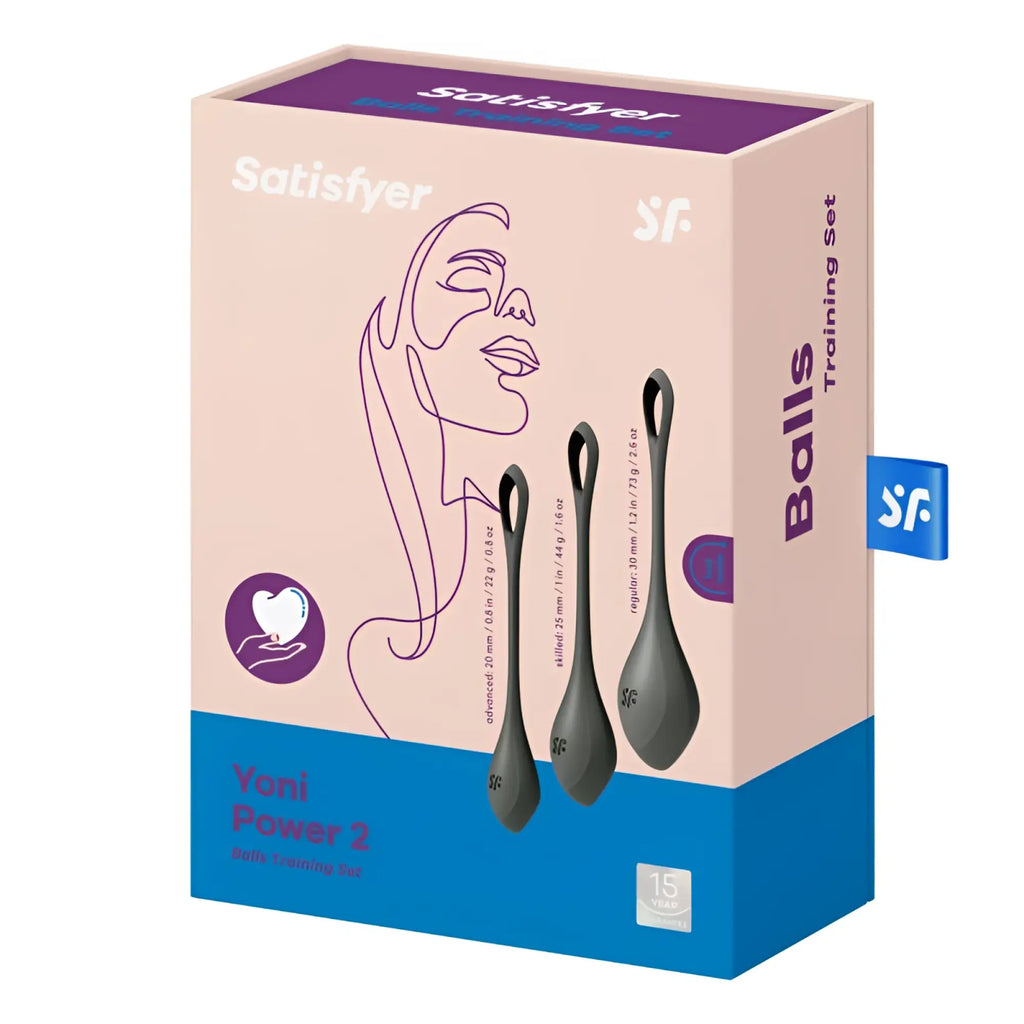 Satisfyer yoni power balls 2 black 3 pc set in sleek matte black silicone with modern ergonomic design for training