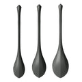 Set of three sleek matte black satisfyer yoni power balls with modern geometric design in a 3 piece set