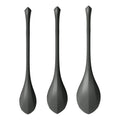 Set of three sleek matte black satisfyer yoni power balls with modern geometric design in a 3 piece set