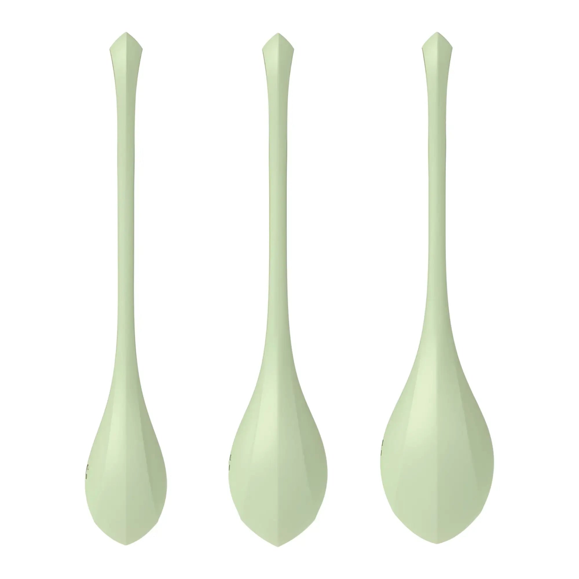 Set of three pale green sleekly designed spoons with modern faceted finish from satisfyer yoni power balls 2 green 3 pc set