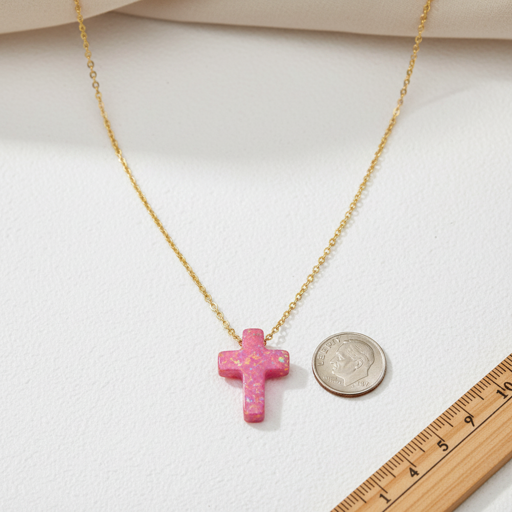 Sterling Silver Opalite Cross Necklace, Gold-Plated.
