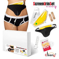 Black and white underwear with yellow thermal bag attached front in ScreenyWeeny ScreenUrin set for her