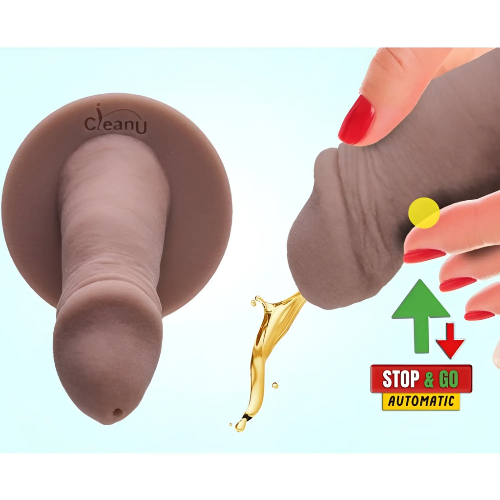 Brown silicone anal plug with circular base and cleanu logo from screenyweeny 6.0 cut nordic white collection