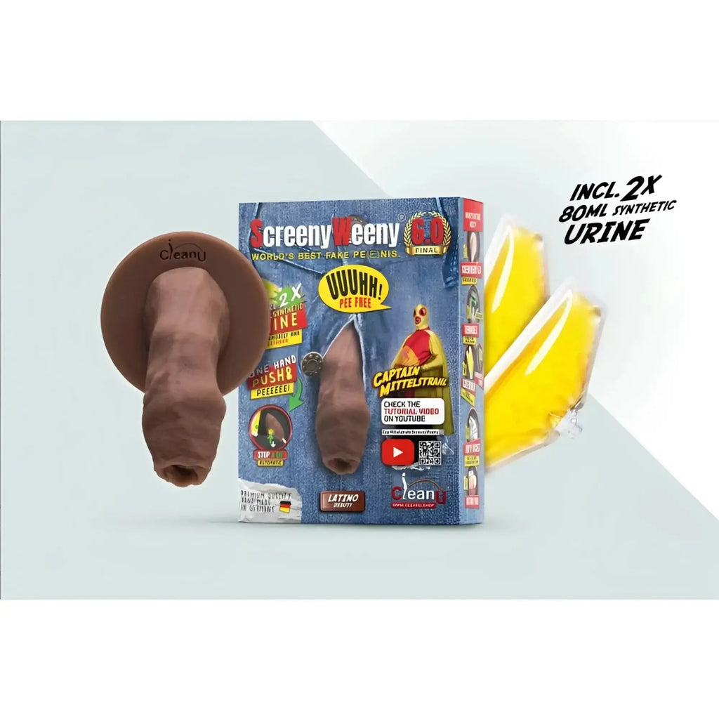 Brown silicone fake penis with circular base branded cleanu in the ScreenyWeeny Screeny Weeny 6.0 Uncut Latino Brown product