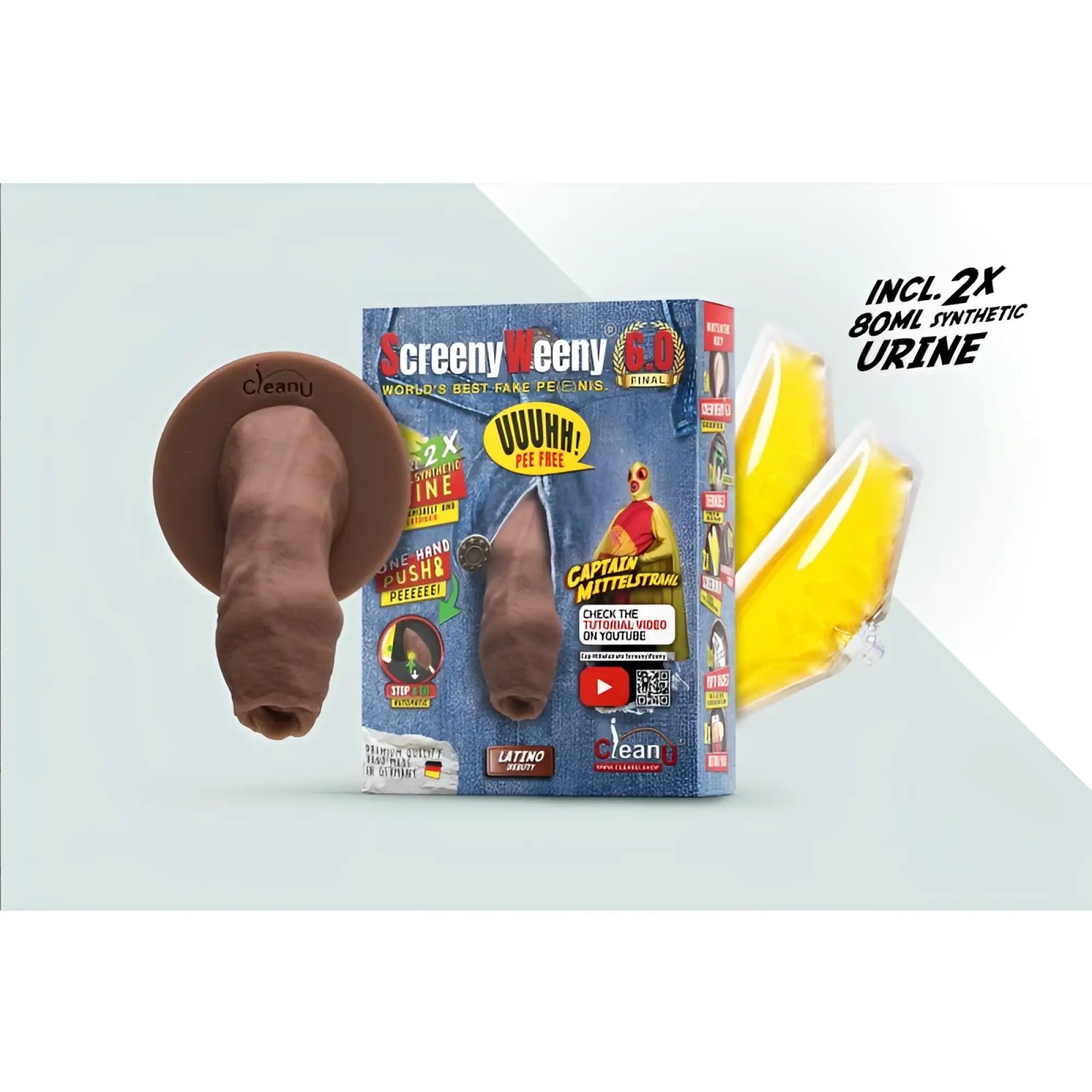 Brown silicone fake penis with circular base branded cleanu in the ScreenyWeeny Screeny Weeny 6.0 Uncut Latino Brown product