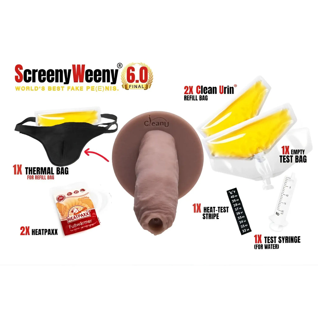 Brown silicone phallic-shaped cleanj device shown from the back in the screenyweeny 60 uncut nordic white product line