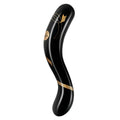 Black glossy finished Secret Kisses handblown double ended dildo with gold leaf floral motif 7in