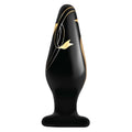 Black silicone anal plug with gold leaf floral design from secret kisses handblown wide glass plug 4.5in