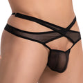 Black sheer mesh thong jockstrap with crossed straps and lace trim from secret male sme003 series