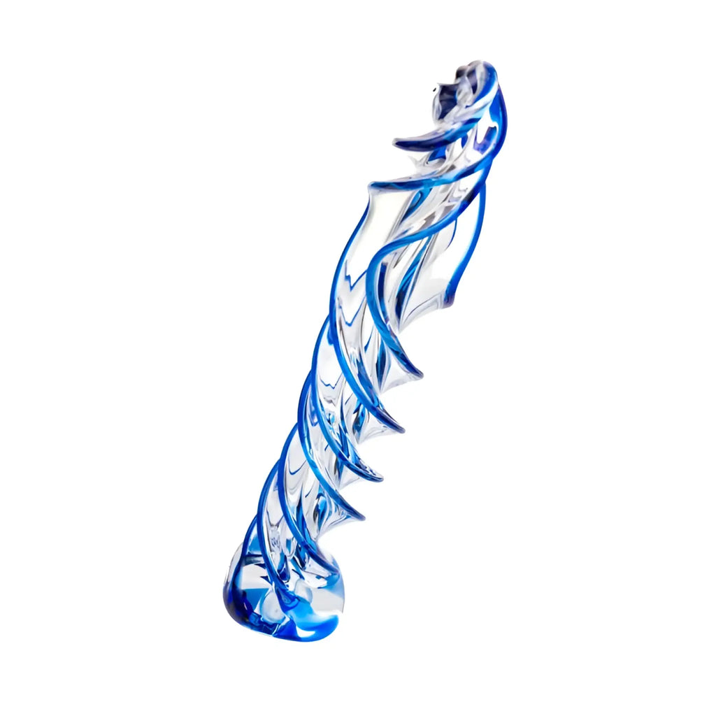 Sexus Glass dildo blue helix 18.7cm translucent glass spiral sculpture with glossy flowing design
