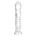 Clear glass dildo 16cm by sexus glass with a textured wave pattern and rounded tip for intimate use