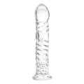 Clear glass dildo 16cm by sexus glass with a textured wave pattern and rounded tip for intimate use