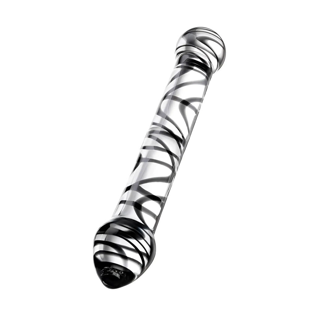 Clear glass dildo with black swirl pattern and rounded tip from Sexus Glass Sexus Glass Dildo Duo 20.5cm