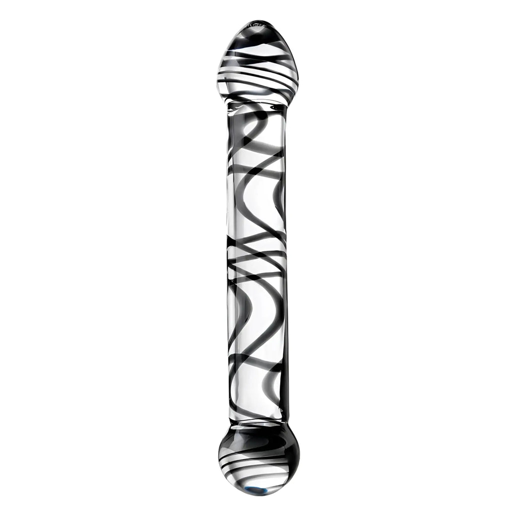Clear glass dildo with black swirl patterns and rounded ends from Sexus Glass Dildo Duo 20.5cm