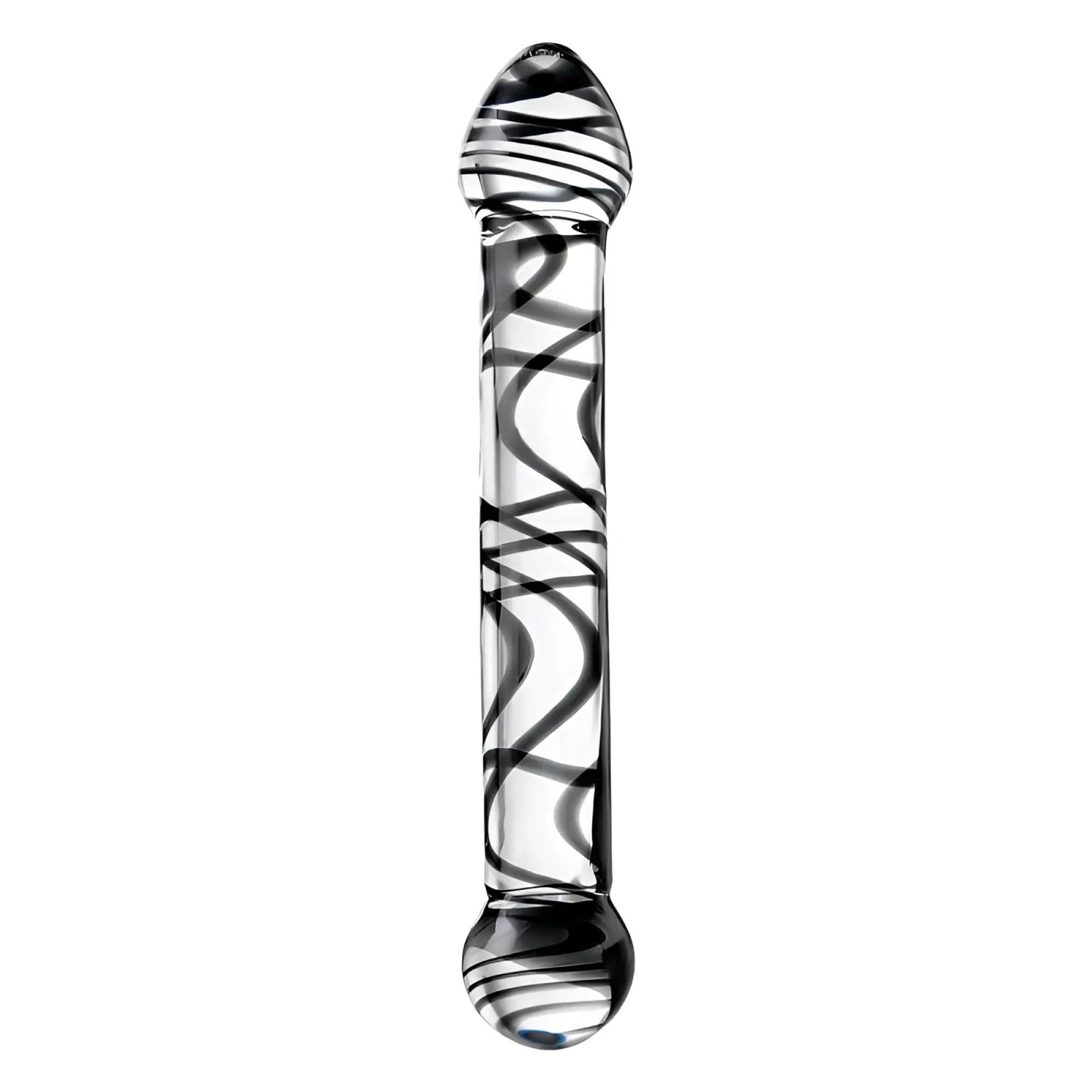 Clear glass dildo with black swirl patterns and rounded ends from Sexus Glass Dildo Duo 20.5cm