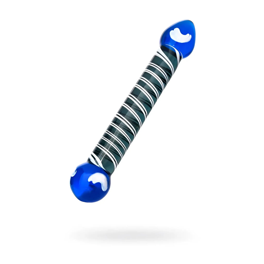 Sexus Glass dildo duo blue 20cm made of blue glass with dark green white spiral and rounded ends with cloud motifs