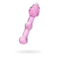 Pink translucent glass dildo with honeycomb-shaped top and rounded bulbous ends 17cm by Sexus Glass